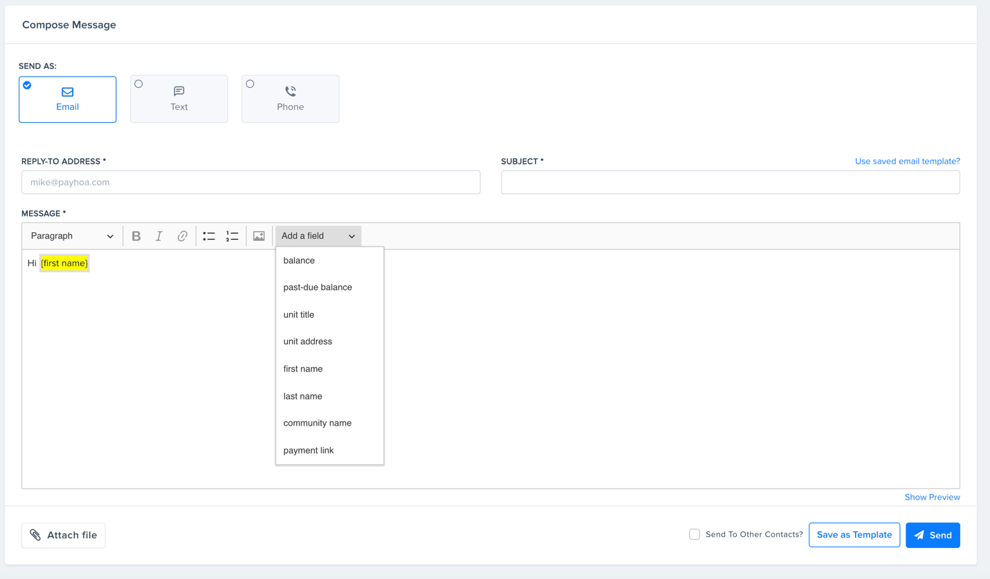 Pay HOA accounting software emails HOA accounting software lets you send emails