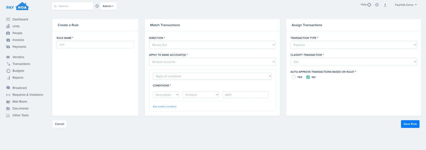 Pay HOA accounting software rules HOA accounting software lets you set rules for transactions