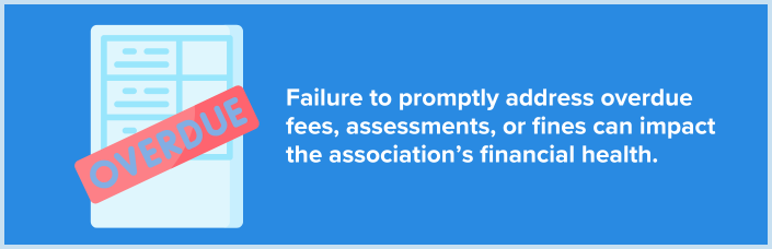Failure to promptly address overdue fees, assessments, or fines can impact the association’s financial health.